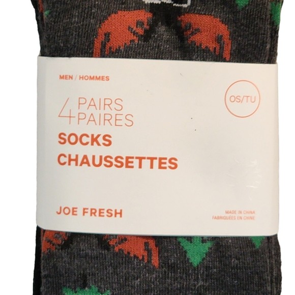 Christmas Crew Socks Men's 4 pack Joe Fresh Assorted Patterns Moose Trees NWT - Picture 2 of 6